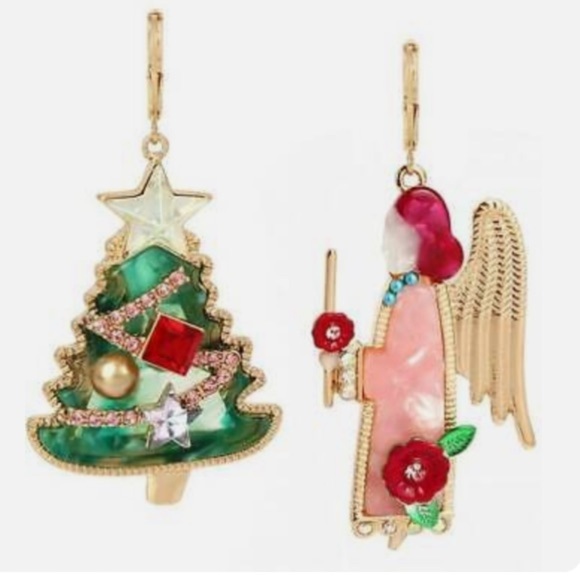 Betsey Johnson Jewelry - Betsey Johnson Feliz Navidad Christmas Tree & Angel Mismatch Earrings New